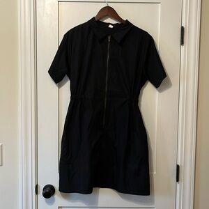 Black Zipper Front Mini Dress
